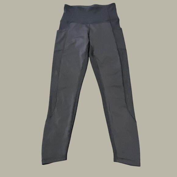 Lululemon Leggings Capri Mesh Side Detail Ruched Activewear Running Black Size 6 - Picture 1 of 5